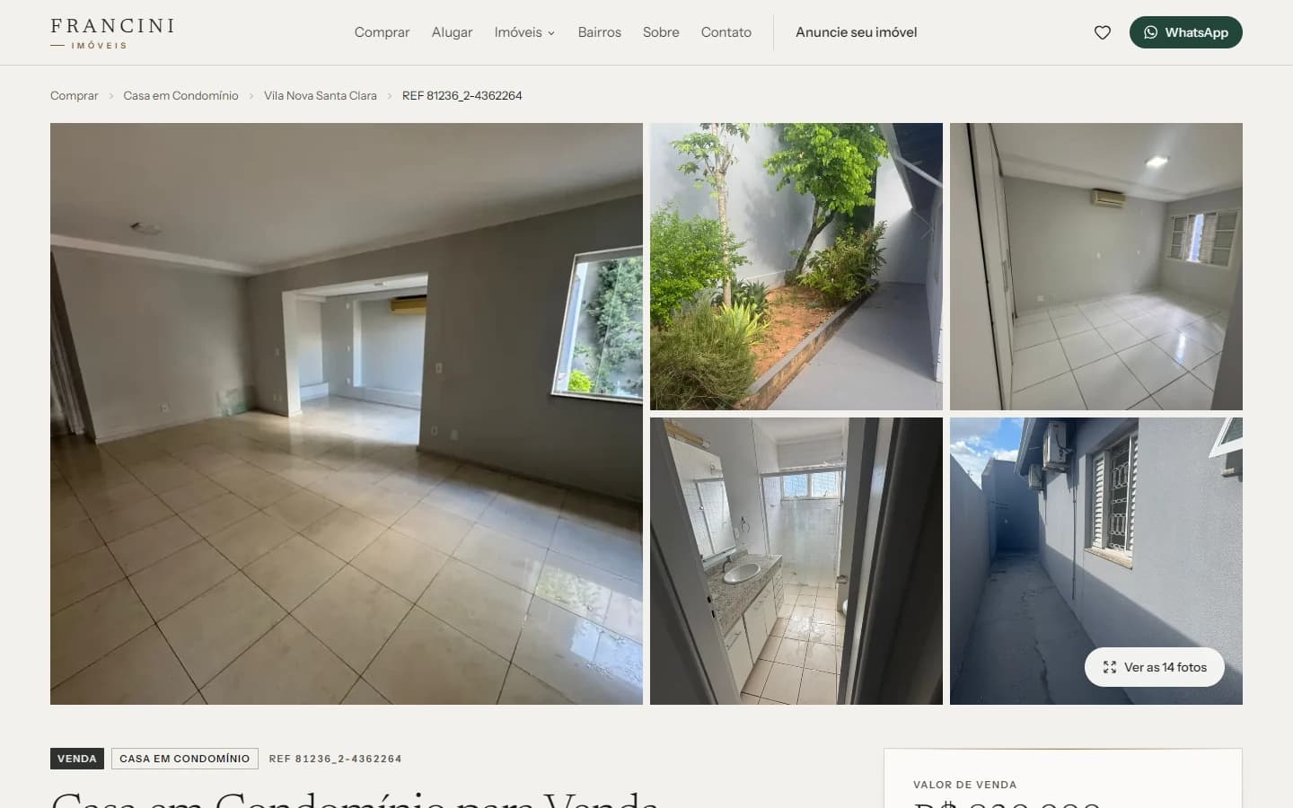 Página de um imóvel no site da Francini, com galeria de fotos